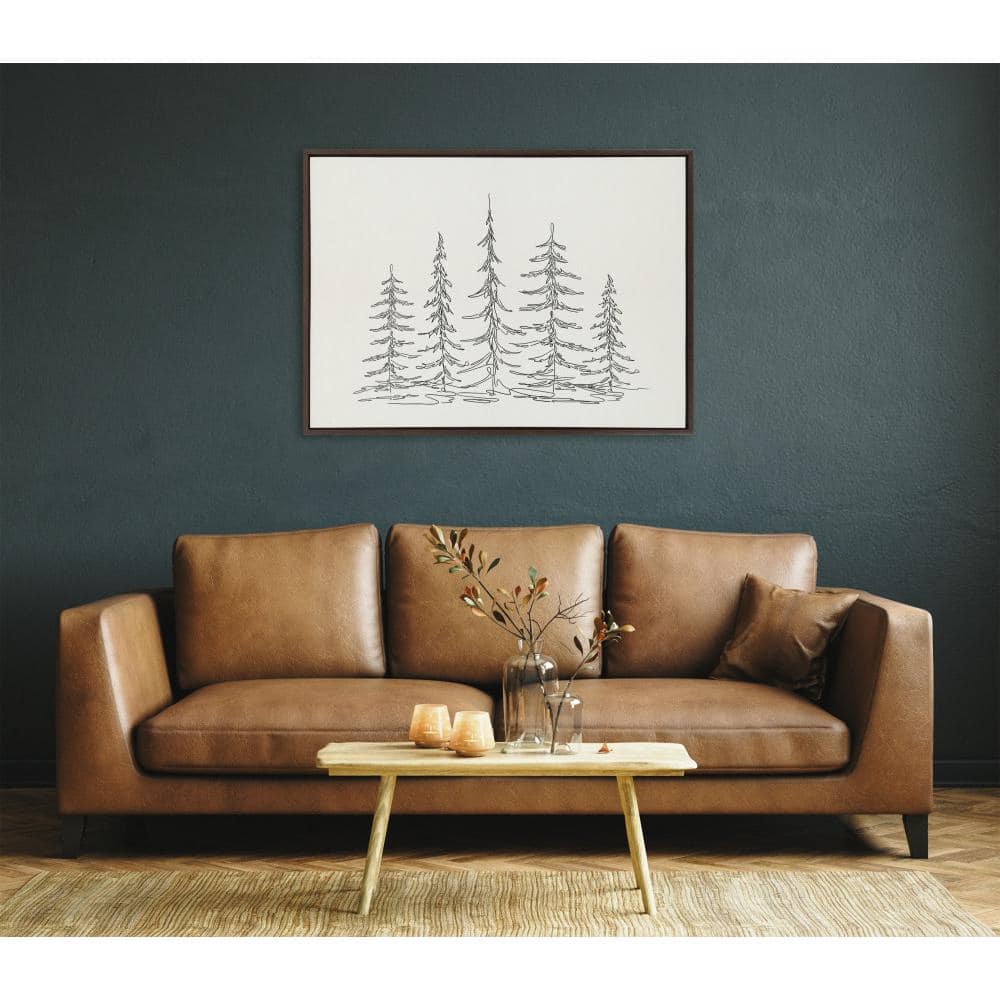 Minimalist Evergreen Trees Sketch Framed Canvas Wall Art, 28x38