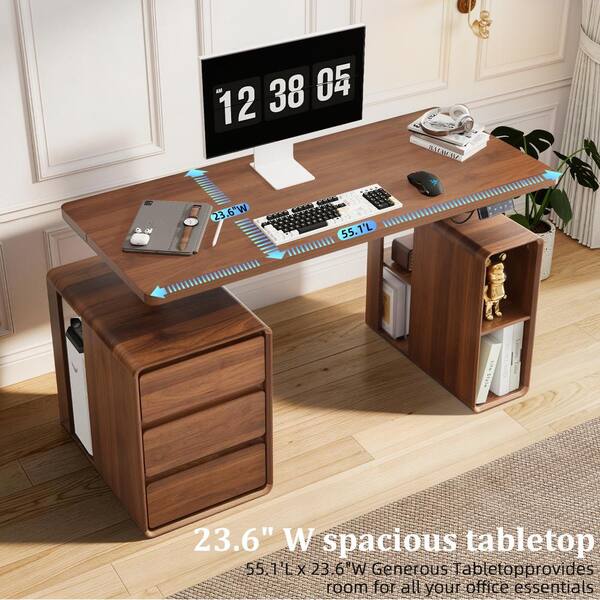 ATHMILE 43.3 in.H Electric Rectangle Walnut MDF Stand Desk with