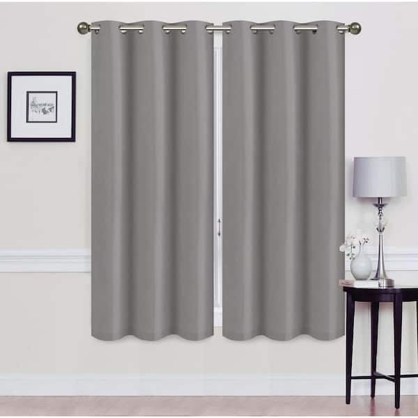 J&V TEXTILES Madonna Grey Solid Polyester Thermal 76 in. W x 63 in. L Grommet Blackout Curtain Panel (Set of 2)