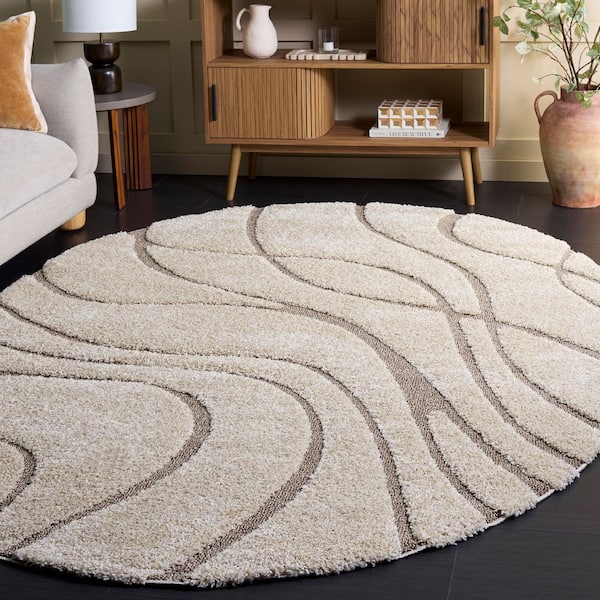 Florida Shag 6 x 8 Cream/Beige Wave Oval Rug