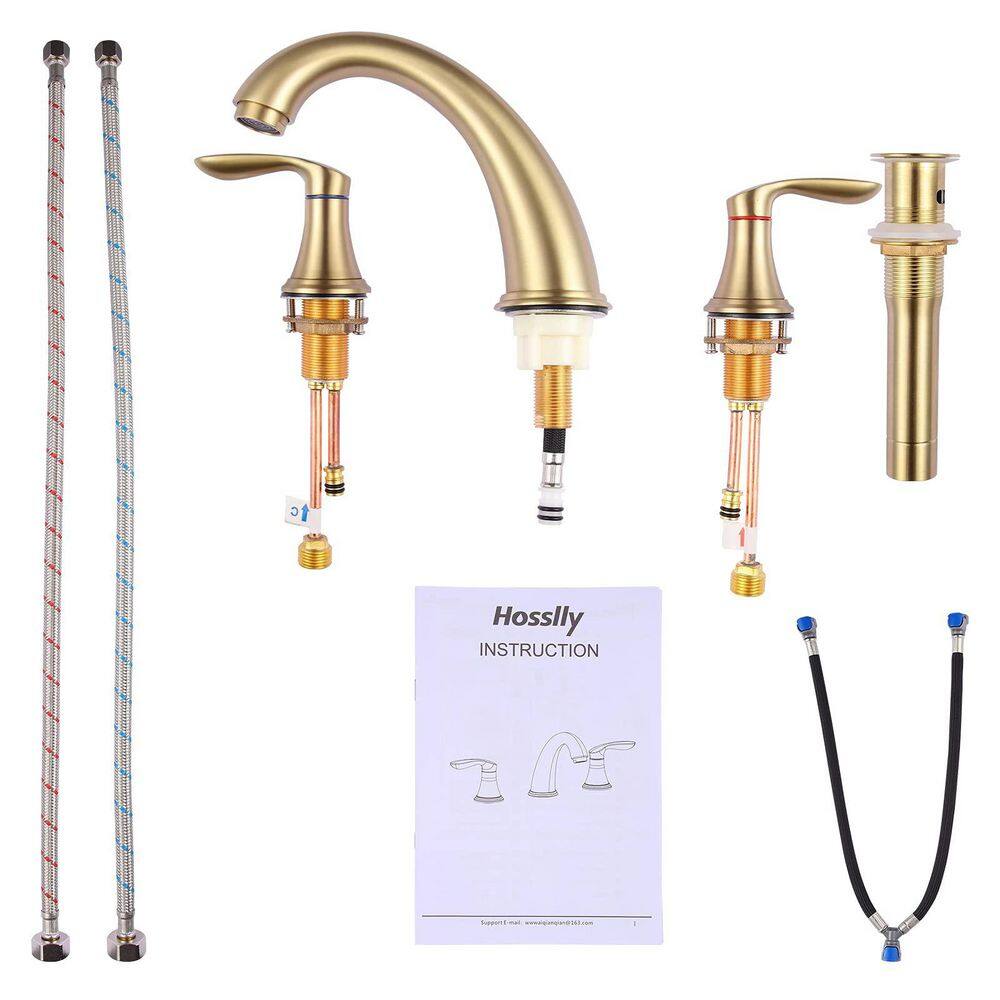 8 in. Widespread Double Handle Bathroom Sink Faucet 3 Hole with Stainless Steel Pop Up Drain and Hose in Brushed Gold price history on PriceWatchPro