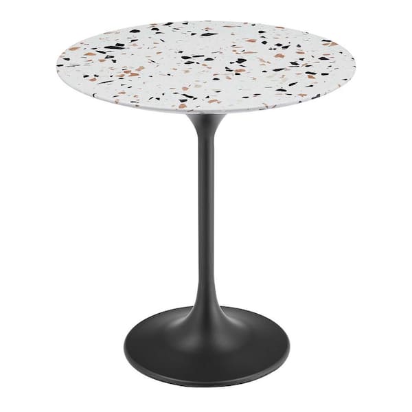 MODWAY Lippa 20 in. Round Terrazzo Side Table in Black Terrazzo