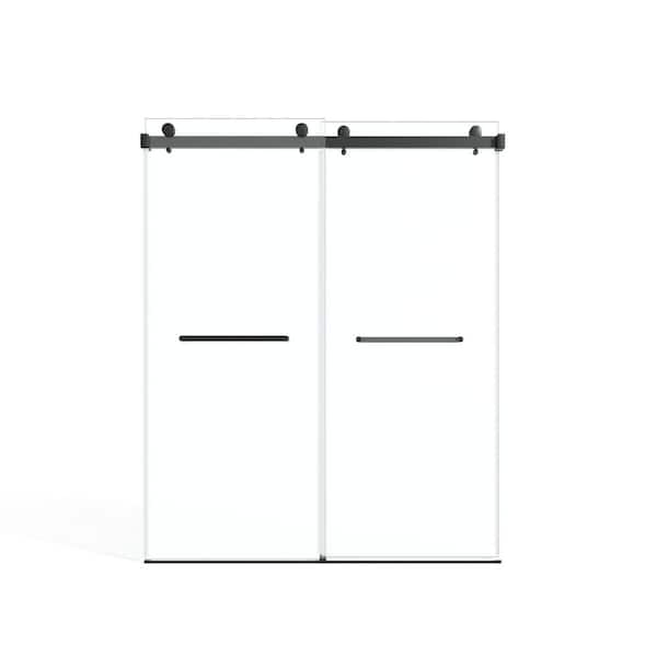 WYonder 60 in. W x 75 in. H Sliding Frameless Shower Door in Black with 5/16 in. (8 mm) Clear Glass