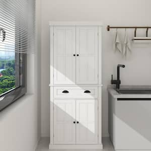 30 in. W x 16 in. D x 71.6 in. H White Linen Cabinet with 4-Door and Drawer