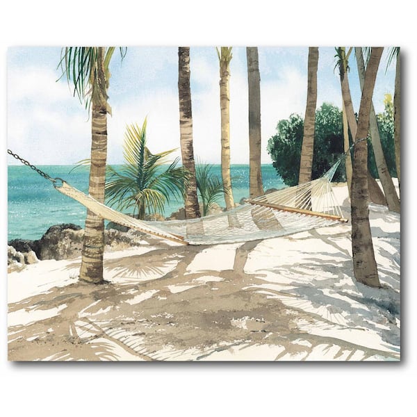 Canvas Prints Wall Art - Tropical Palm Trees and Hammock Near The Sea - 24  x 36