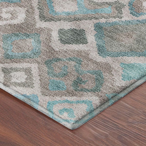 Mayfield Premium Machine Washable Abstract AMF2304 Teal 10 ft. x 14 ft. Area Rug