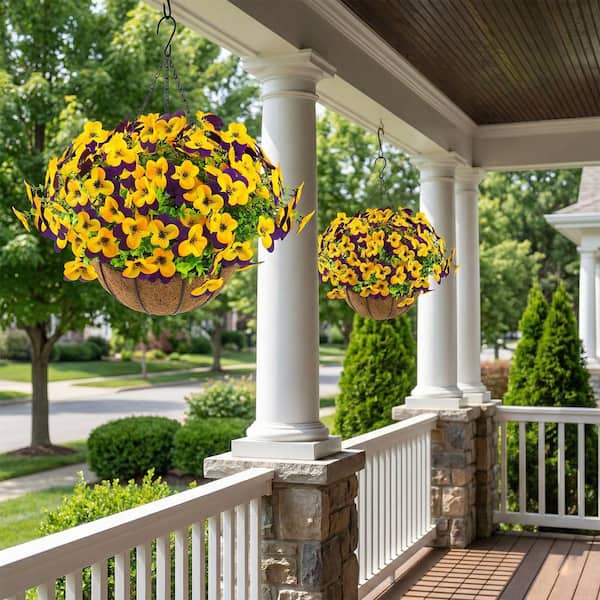 TICKING STOREハンギングフラワー 18.9 in. Purple Yellow Other Indoor/Outdoor Hanging Artificial