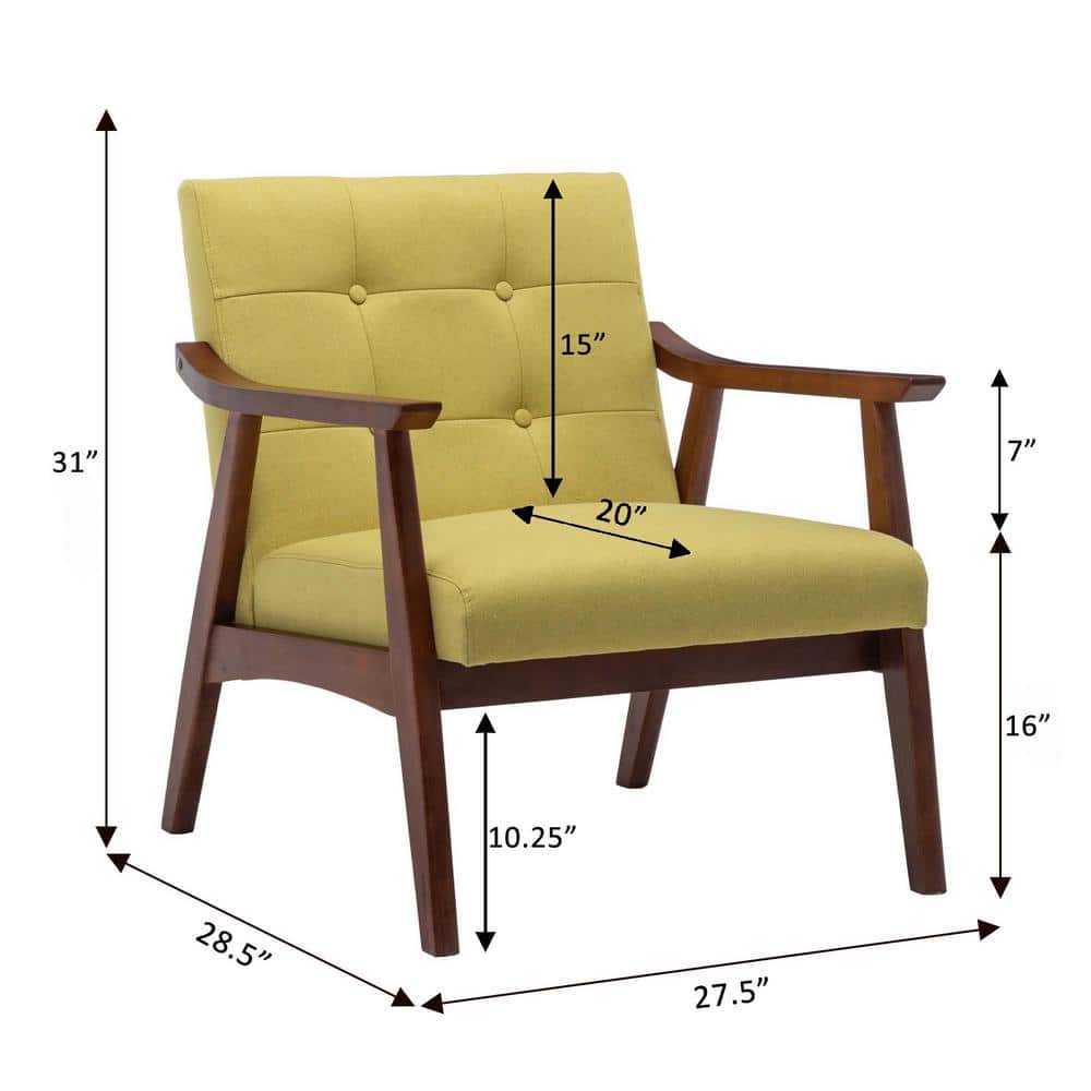 Bumblebee Yellow Faux Leather Accent Chair with Espresso Wood Frame
