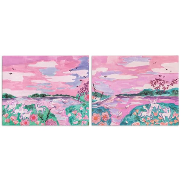 Stupell Industries Unicorn Nature Whimsy by Melissa Wang 2 Pieces Unframed Fantasy Graphic Art Print 16 in. x 20 in.