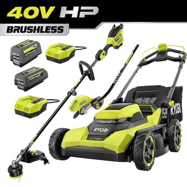 40V HP Brushless 21" Cordless Walk Behind Push Mower w/ Attachment Capable String Trimmer, Edger, Batteries & Chargers