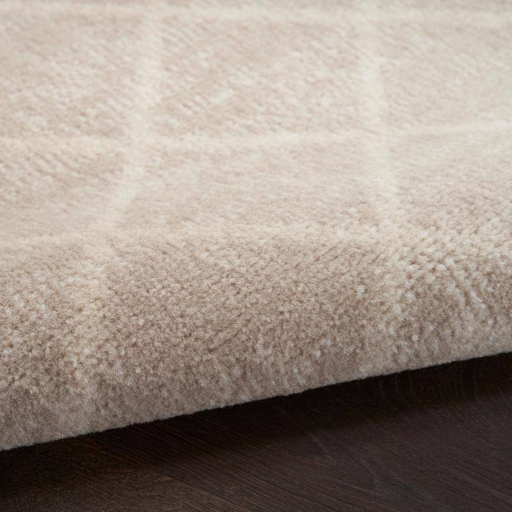 Beige Geometric Power-Loomed Runner Rug with Latex Backing