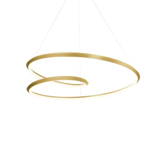 KUZCO Ampersand 32 in. 1 Light 67-Watt Brushed Gold Integrated LED Pendant Light