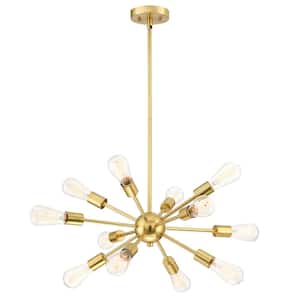 12-Light Golden Sputnik Chandelier Adjustable Sphere Pendant Ceiling Light for Living Room Dining Bedroom
