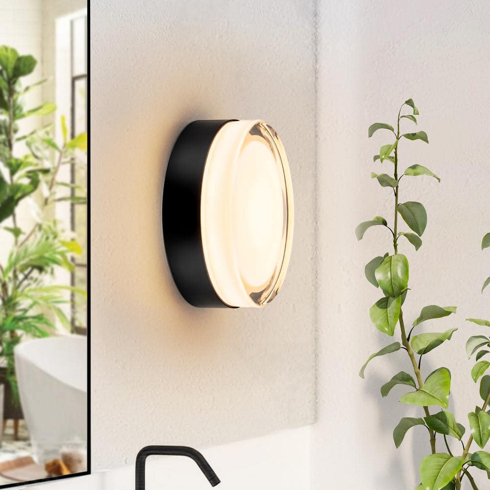 Geren 5.9 in. W Modern Matte Black Round Integrated LED Flush Mount Light with Frosted Clear Glass Shade price history on PriceWatchPro