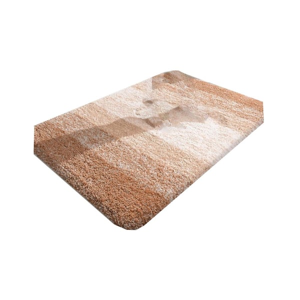 Afoxsos 36 in. x 24 in. Beige Stripe Microfiber Rectangular Shaggy Bath Rugs