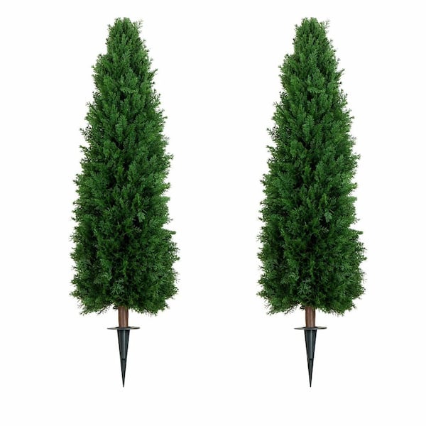 4ft. UV Resistant Artificial Cedar Plant with Integrated Ground Stake (Indoor/Outdoor) - Set of 2
