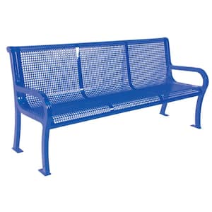 6 ft. Perforated Blue Portable Commercial Park Lexington Bench with Back Surface Mount