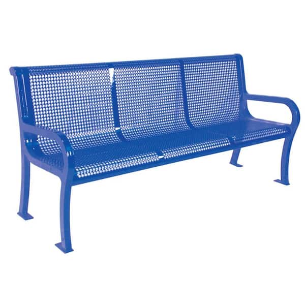 Ultra Play 6 ft. Perforated Blue Portable Commercial Park Lexington Bench with Back Surface Mount