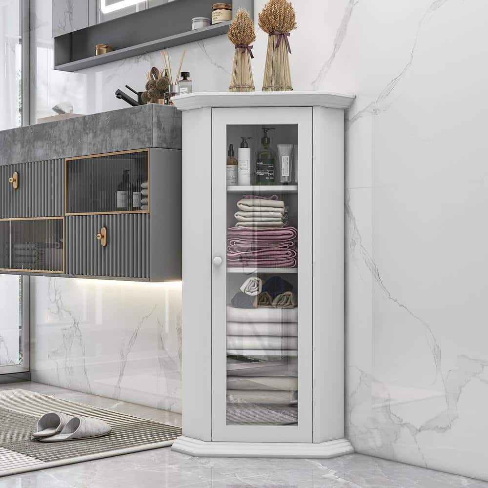 16.54 in. W x 16.54 in. D x42.32 in. H White MDF Freestanding Linen Cabinet