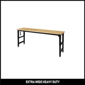 8 ft. Adjustable Height Solid Wood Top Workbench in Black for Extra Wide Heavy Duty Welded Steel Garage Storage System