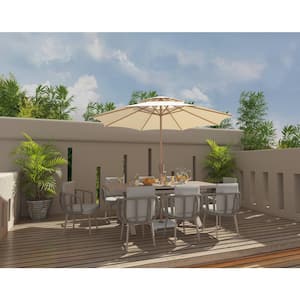 Champagne Extend Aluminum Table For 6-8 Persons, with Umbrella Hole For Garden, Backyard, Outdoor Buffet