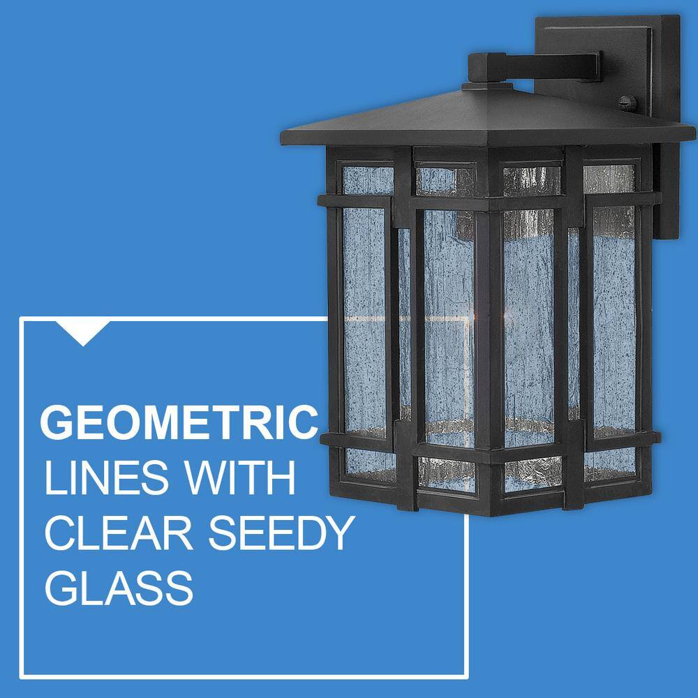 Tucker Museum Black Dimmable Outdoor Wall Sconce with Clear Seedy Glass