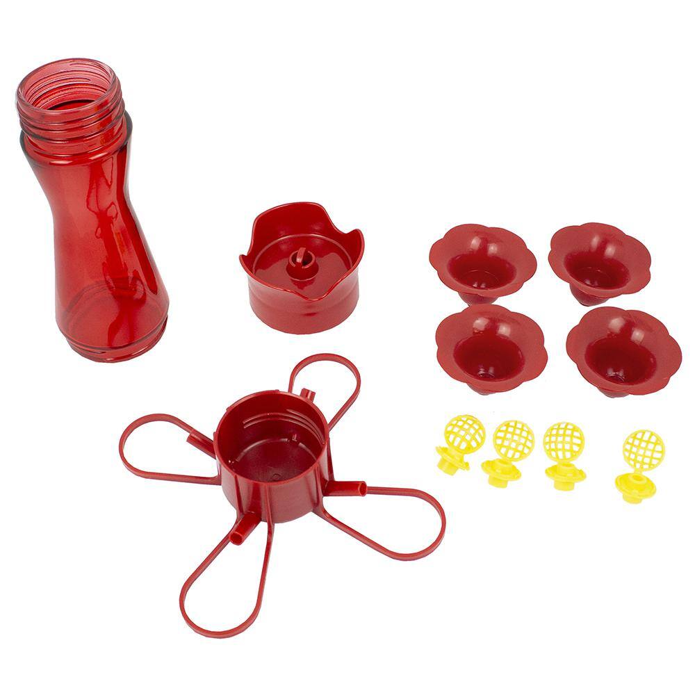 Red Glass and Plastic Hanging Hummingbird Feeder, 8-Ounce