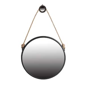29.5 in. W x 29.5 in. H Round Framed Wall Bathroom Vanity Mirror in Black with Rope Strap