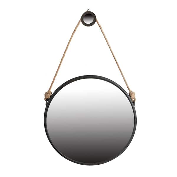 Unbranded 29.5 in. W x 29.5 in. H Round Framed Wall Bathroom Vanity Mirror in Black with Rope Strap
