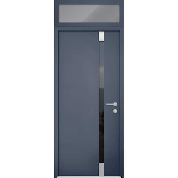 VDOMDOORS 6777 32 in. x 96 in. Left-Hand/Inswing Tinted Glass Gray Graphite Steel Prehung Front Door with Hardware