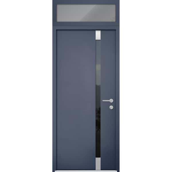 VDOMDOORS 6777 36 in. x 96 in. Left-Hand/Inswing Tinted Glass Gray Graphite Steel Prehung Front Door with Hardware