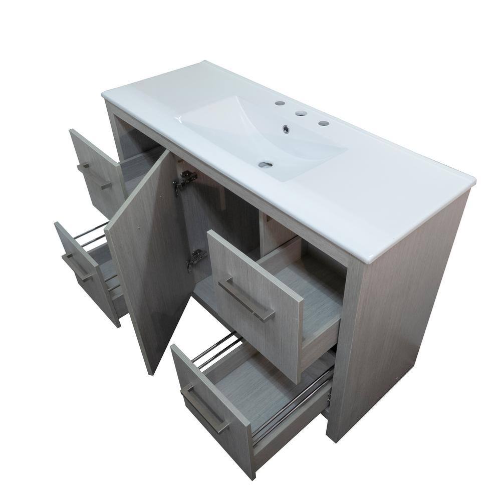 48" Gray Pine Single Vanity with White Ceramic Top