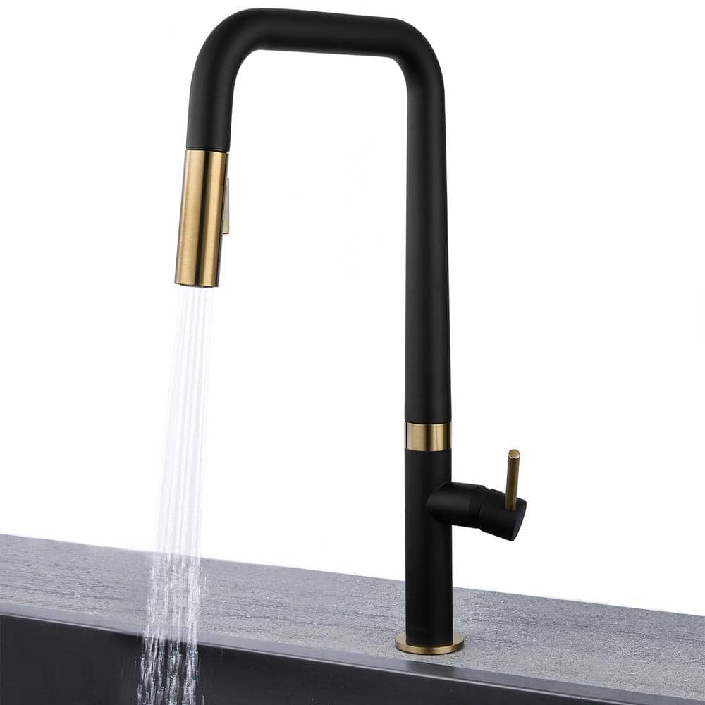 Easy-Install Single-Handle Deck Mount Squared Arc Pull-Down Sprayer Kitchen