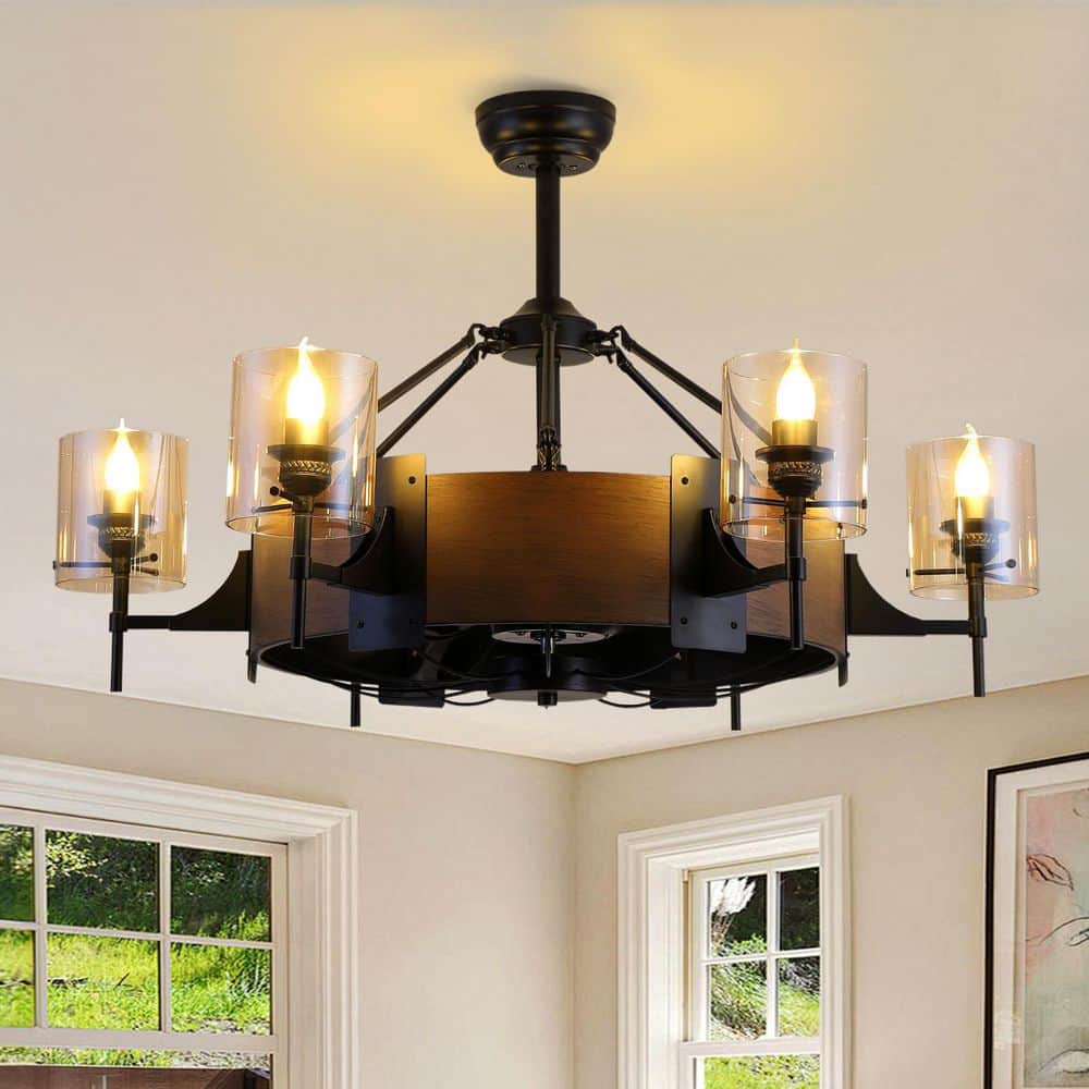 Kviflon 39.5 in. Indoor Fandelier Caged Black Ceiling Fans with
