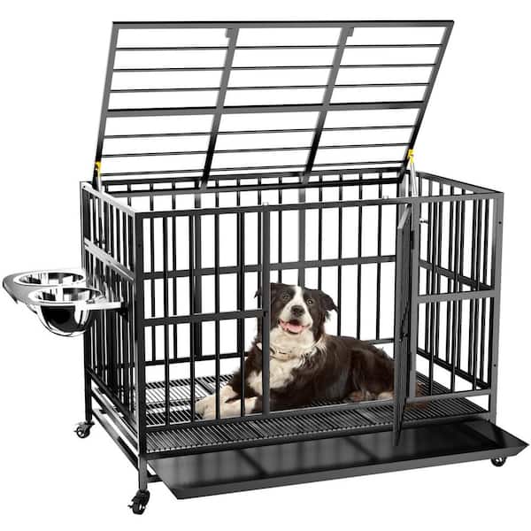 HOMEIBRO 43 in. Extra Medium Heavy Duty Dog Crate with Stainless Steel Bowls