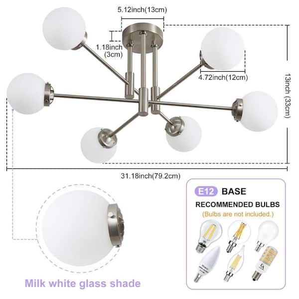 Deyidn 6-Light Vintage Nickel Sputnik Chandelier for Living Room