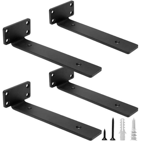 8 in. Black Cast Iron L Floating Shelf Brackets with Hardware (4-Pack)