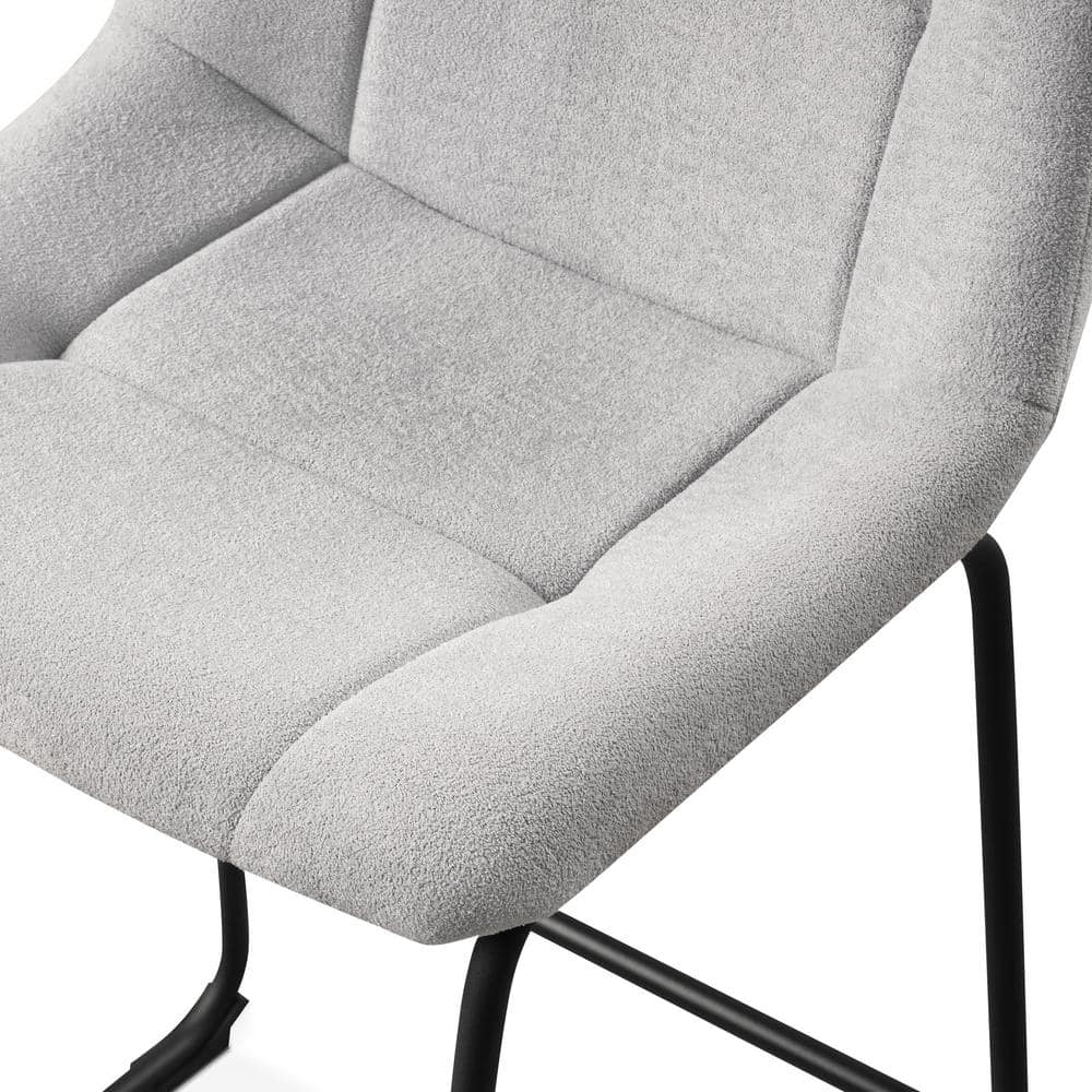 Light Grey Chenille Upholstered Counter Height Bar Stools with Metal Frame, Set of 2