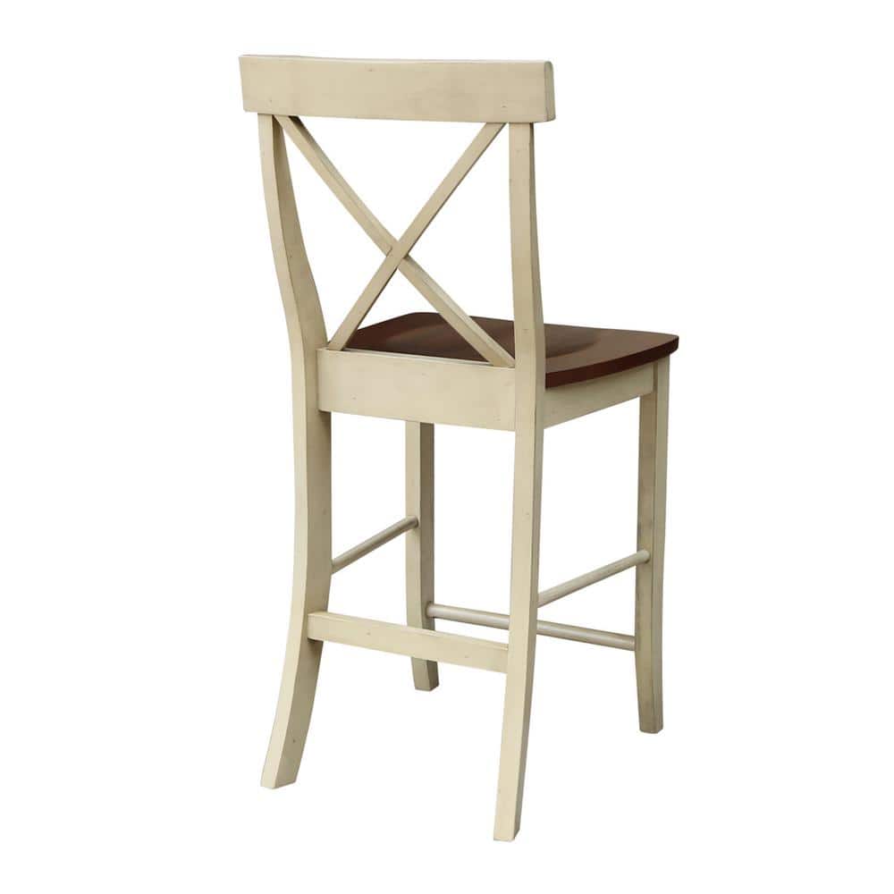 Almond and Espresso 24" X-Back Solid Wood Counter Height Stool