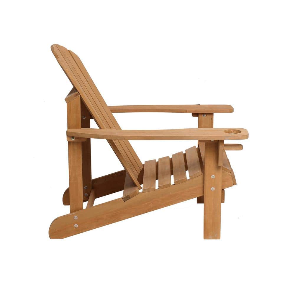 Natural Wood Adirondack Chair with Cup Holder