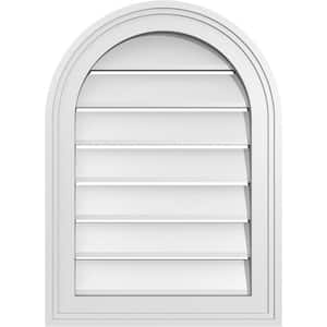 16 in. x 22 in. Round Top Surface Mount PVC Gable Vent: Functional with Brickmould Frame