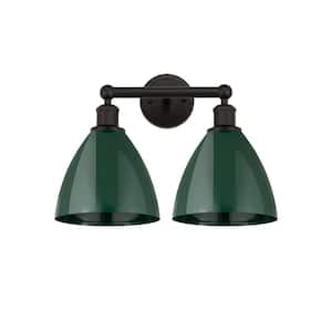 Plymouth Dome 16.5 in. 2 Light Oil Rubbed Bronze Vanity Light with Green Metal Shade