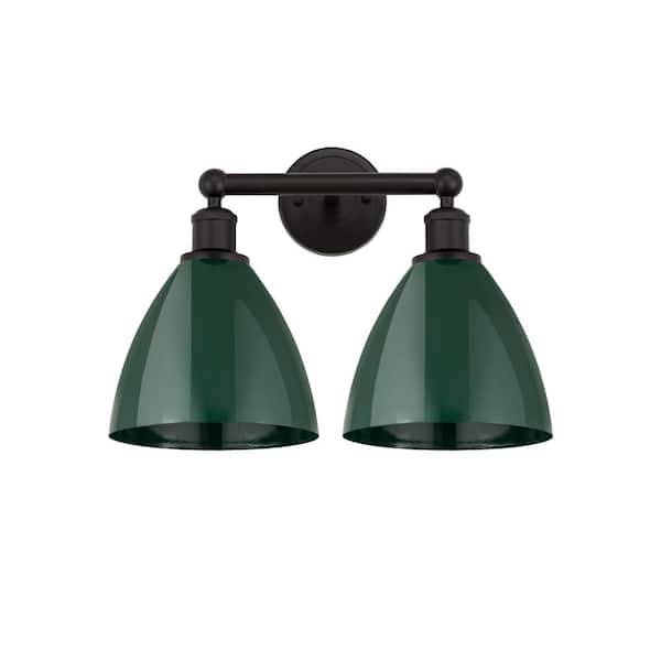 Innovations Plymouth Dome 16.5 in. 2 Light Oil Rubbed Bronze Vanity Light with Green Metal Shade
