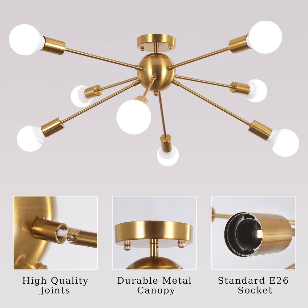 Gold Metal 8-Light Sputnik Semi Flush Mount Ceiling Light