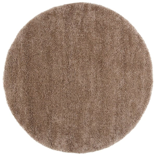 Milan Shag Dark Beige 10 ft. x 10 ft. Solid Flokati Round Area Rug