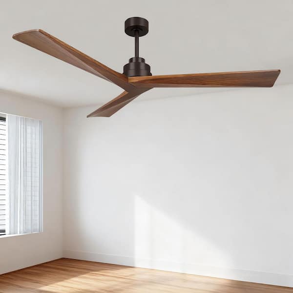 52 in. Black Remote&Wall Control Modern Solid Wood Light Color Blade Downrod Mount Standard Ceiling Fan with 2 Downrods