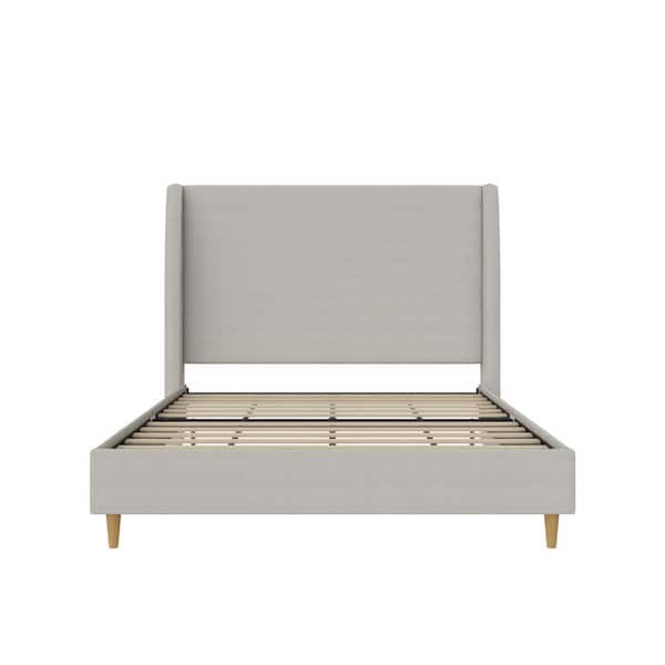 Mr. Kate Tess Wood Frame Upholstered Wingback Bed, Queen, Whiskey Gray Linen