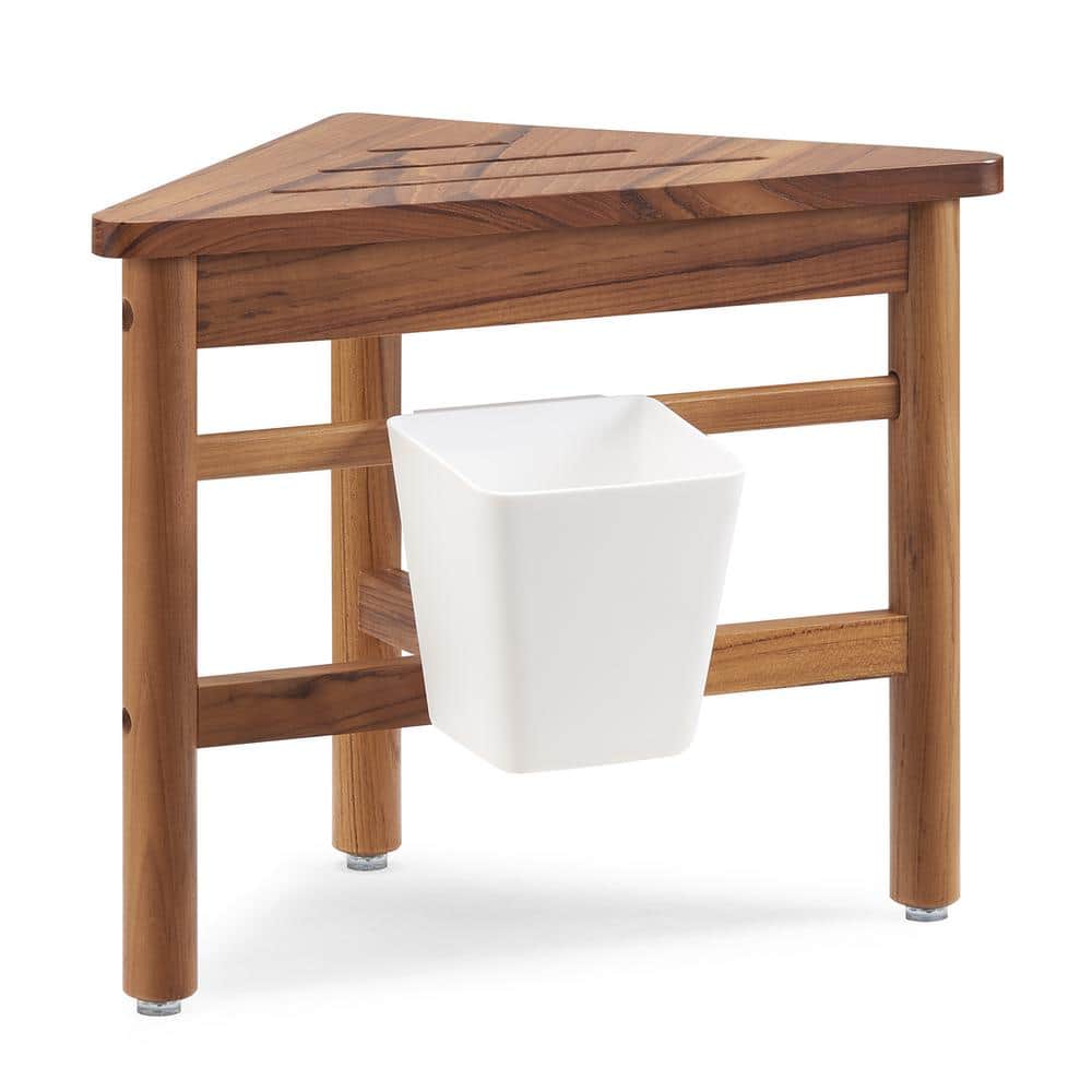 Small Teak Corner Shower Bench with Storage