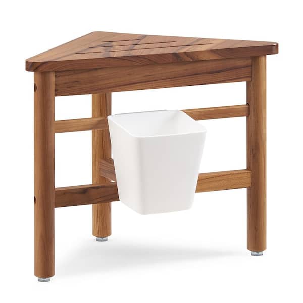 Utopia Alley 12 in. Freestanding Teak Waterproof, Walk in Shower Seat Corner Shower Stool for Shaving and Footrest for Elderly