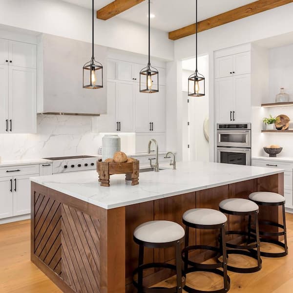 Modern 8.5 in. 1-Light Brass Geometric Pendant Light, Mercer Farmhouse Chandelier with Clear Glass Shade